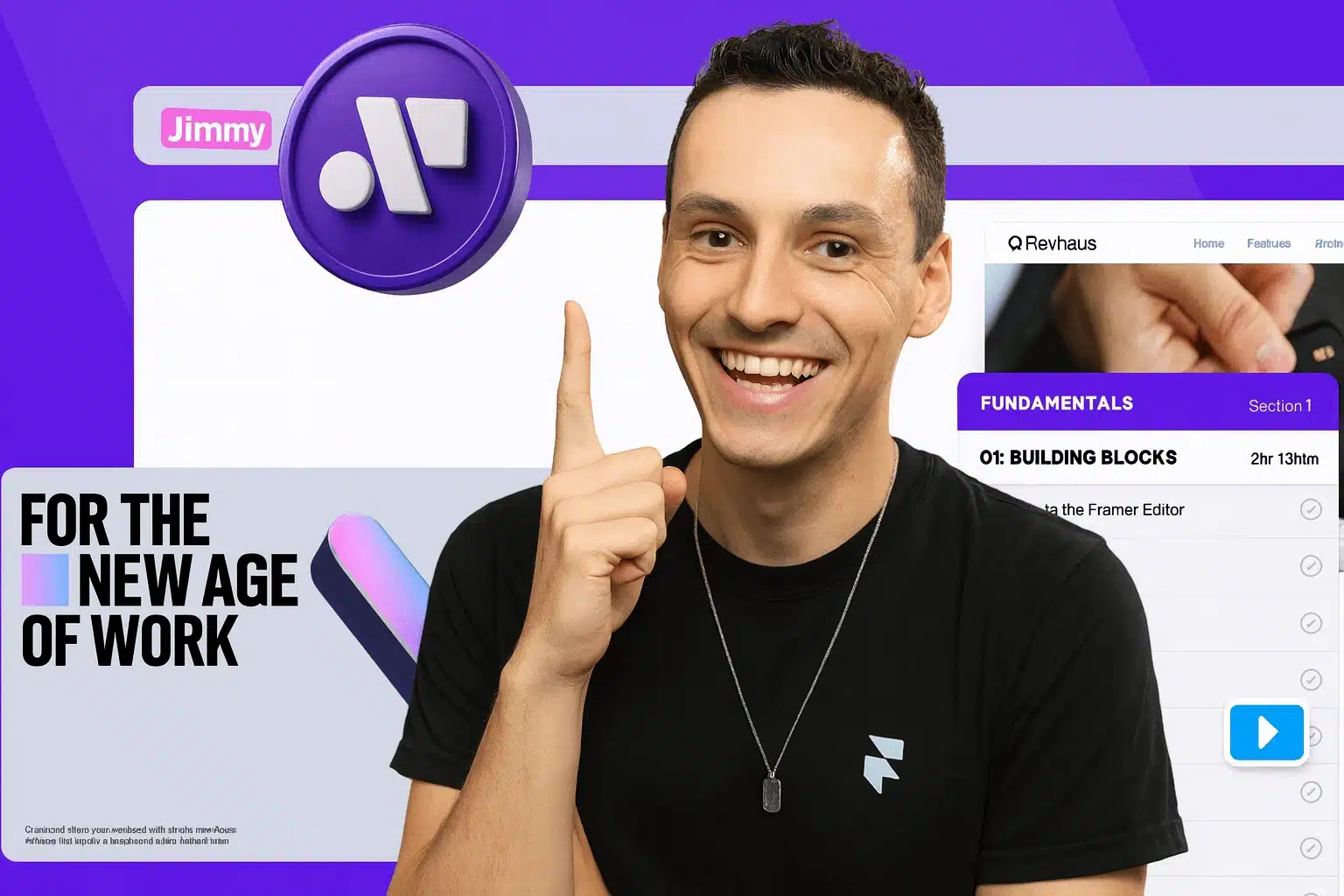 Ryan Hayward teaching the Ultimate Framer Masterclass 3.0 – no-code web design and development training course for building modern websites.