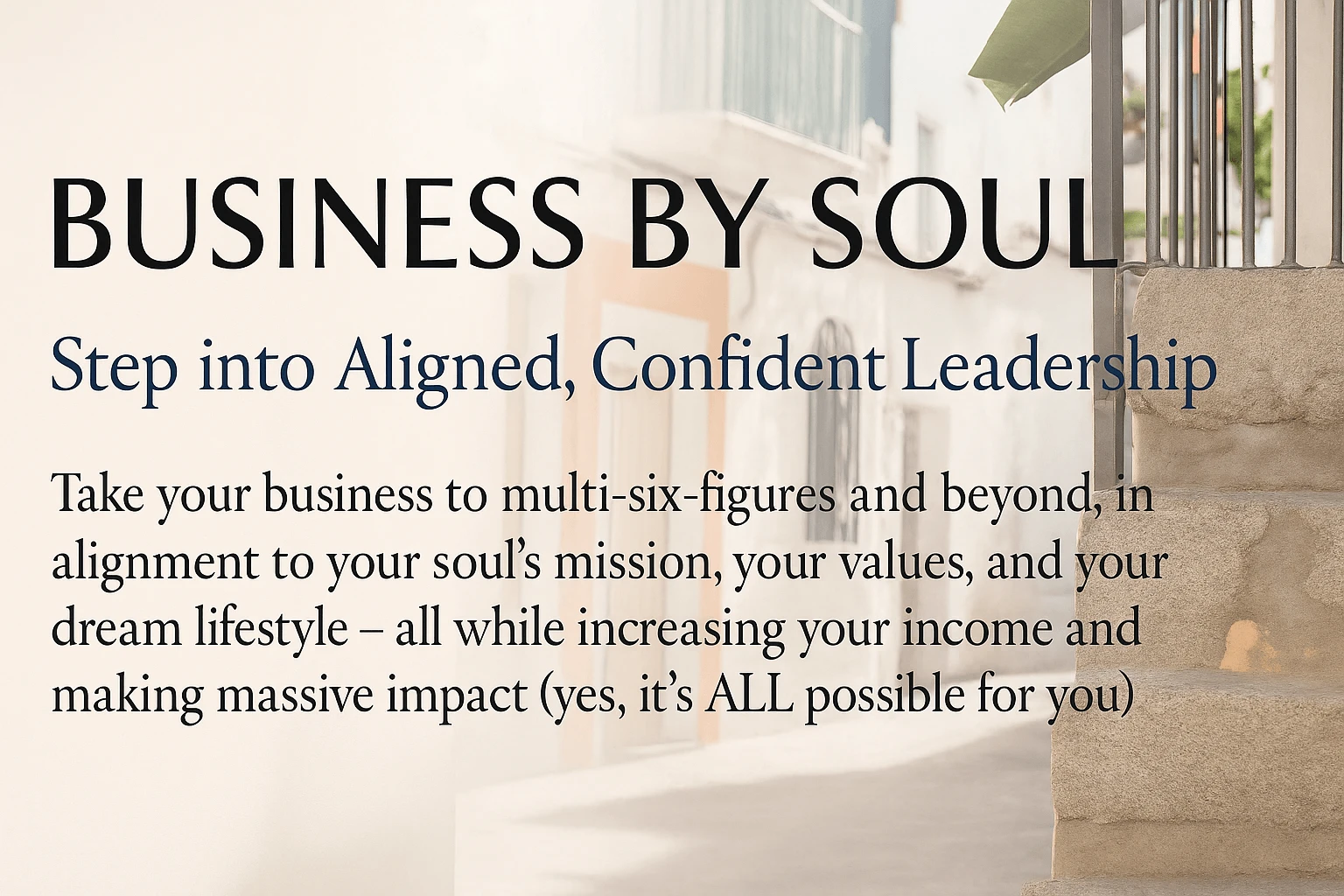 Celinne Da Costa – Business By Soul Course promotional banner featuring text about confident leadership, alignment, and business growth.