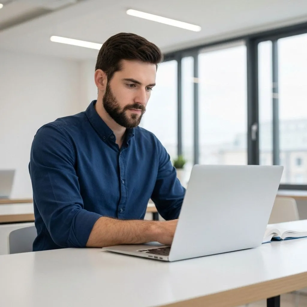 Professional student learning online with laptop